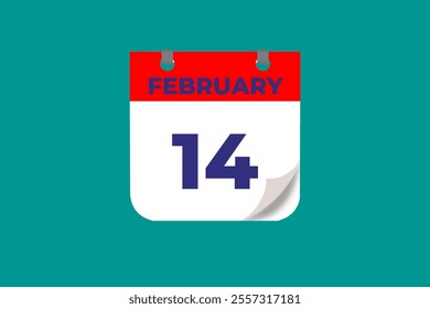 14 February calendar icon text page monthly web design on red, and blue background vector, icon, or illustration with the month of February 14