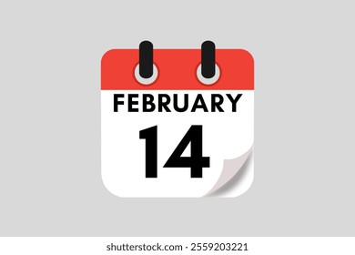 14 February calendar icon text page monthly web design on red, white, black and ash background vector, icon, or illustration with the month of February 14