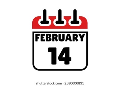 14 February calendar icon text page monthly web design on red, black and white background vector, icon, or illustration with the month of February 14