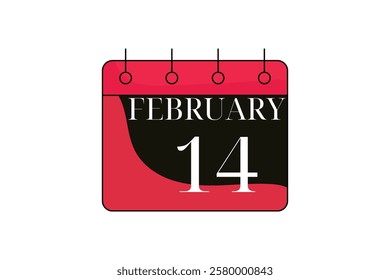 14 February calendar icon text page monthly web design on red, black and white background vector, icon, or illustration with the month of February 14