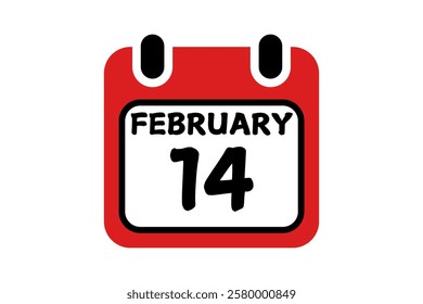 14 February calendar icon text page monthly web design on red, black and white background vector, icon, or illustration with the month of February 14