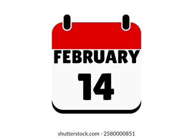 14 February calendar icon text page monthly web design on red, black and white background vector, icon, or illustration with the month of February 14