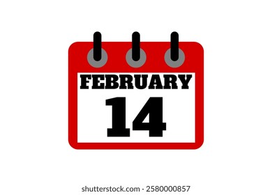 14 February calendar icon text page monthly web design on red, black and white background vector, icon, or illustration with the month of February 14