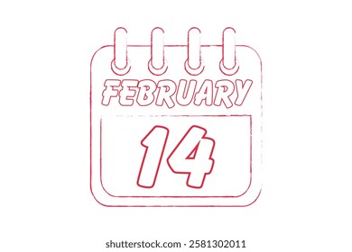 14 February calendar icon text page monthly web design on red and white background vector, icon, or illustration with the month of February 14