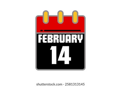 14 February calendar icon text page monthly web design on red, black, yellow and white background vector, icon, or illustration with the month of February 14