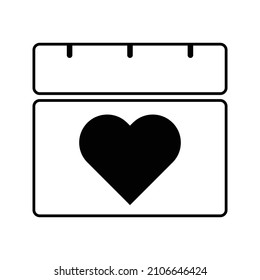 14 February Calendar icon. Valentines day thin line art icons, Vector flat illustration