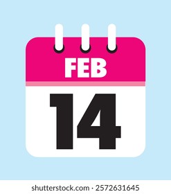 14 February calendar icon, vector illustration