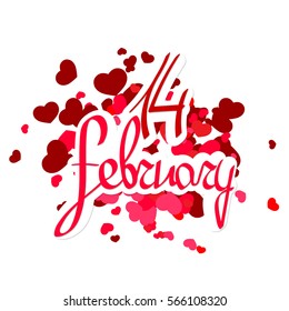 14 february, calligraphy lettering, word design template, vector illustration