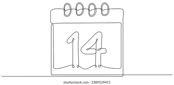 14 de febrero dibujo de línea continua. Símbolo de dibujo manual del Día de San Valentín. Fecha de celebración. Ilustración vectorial aislada en blanco.