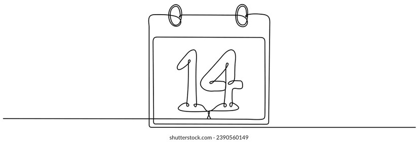 14 February continuous line drawing. St. Valentine Day linear hand drawn symbol. Celebration date. Vector illustration isolated on white.