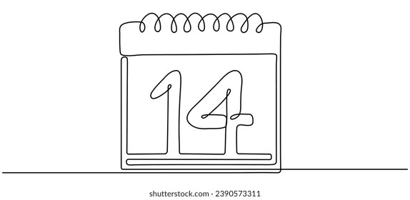 14 February continuous line drawing. St. Valentine Day linear hand drawn symbol. Celebration date. Vector illustration isolated on white. Not Ai.