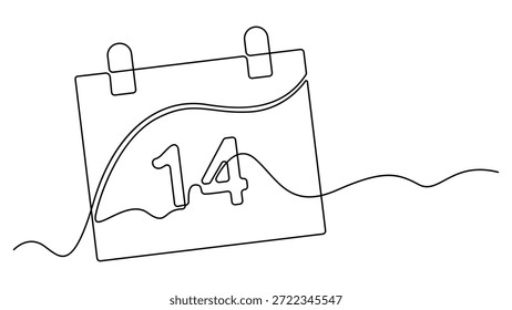 14. Februar durchgehende Linienzeichnung. Lineares Symbol St. Valentinstag. Feiertag. Eine Zeile im Kalender. Vektorgrafik einzeln auf Weiß. Bearbeitbare Gliederung