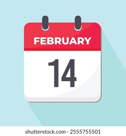 14 February Daily Calendar Icon 3d style red and white with light blue background. Happy valentine day design.