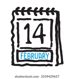 14 February date calendar - A simple yet elegant line art illustration of a date calendar captures the essence of organization and timekeeping. The clean lines and minimalistic design 