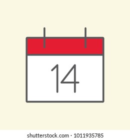 14 february date reminder color line flat icon on yellow background