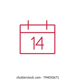 14 february date reminder thin line red icon