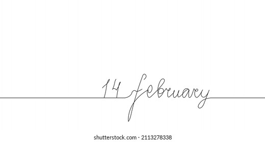 14 february handwritten continuous line drawing. One line art of english hand written lettering, phrase on line greeting card.