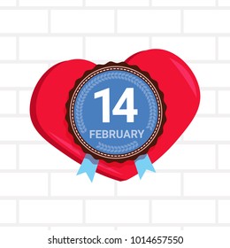 14 February Happy Valentines Day Concept Logo Isolated Over White Brick Background Flat Vector Illustration