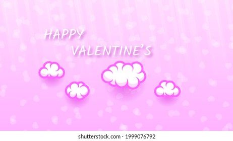 14 February Happy Valentine's Day Greeting Hearts Clouds Background. Romantic Love Vector Design Banner Party Invitation Template