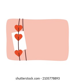 14 February Happy Valentine's Day gift box. Pink paper box with hearts. Love present. Flat cartoon vector illustration. Isolated on white background. 
