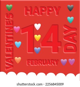 14, FEBRUARY Happy Valentine's Day Vector illustration 14, FEBRUARY Happy Valentine's Day text isolated on red background with colorful abstract Hearts. Concept for valentines day use