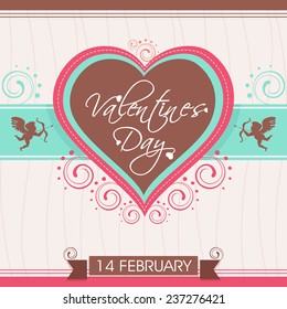 14 February, Happy Valentine's Day celebration love card, greeting card or gift card decorated with heart shape and cupid.