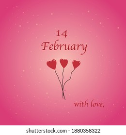 14 February holiday card with hearts and shine.