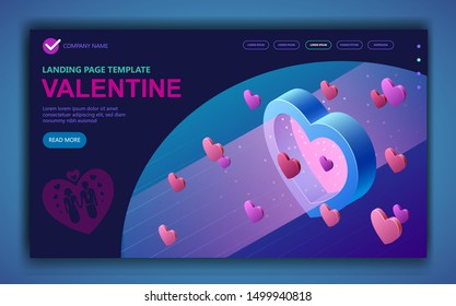 14 February isometric Valentines day, 3d Vector isometric concept illustration, Isometric vector concept banner, Vector illustration