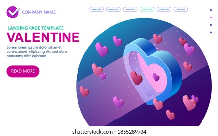 14 Febrero Día de San Valentín isométrico, 3d Ilustración del concepto vectorial isométrico, Banner de concepto vectorial isométrico, Isometric ilustración Vector