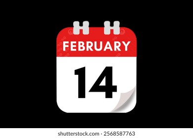 14 February month single day vector, illustration, calendar with red, gray, white and black color background calendar February 14