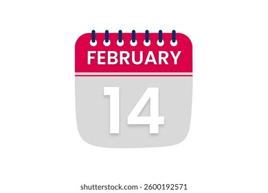 14 February month single day vector, illustration, calendar with red, off white and white color background calendar February 14