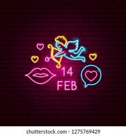 14 February Neon Label. Vector Illustration of Romance Promotion.