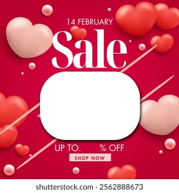 14 February sales offer. Red background Eps file. 