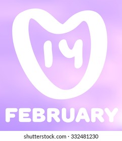 14 February St. Valentines Day Card. Vector Clouds and Heart Background.