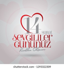 14 February Valentine's Day Celebration (Turkish - 14 Subat Sevgililer Gununuz Kutlu Olsun) wishes, billboard, social media card design.