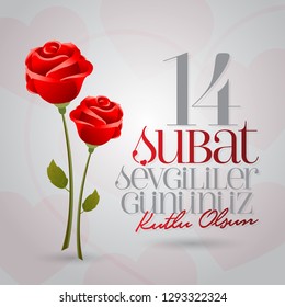 14 February Valentine's Day Celebration (Turkish - 14 Subat Sevgililer Gununuz Kutlu Olsun) wishes, billboard, social media card design.