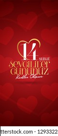 14 February Valentine's Day Celebration (Turkish - 14 Subat Sevgililer Gununuz Kutlu Olsun) wishes, billboard, social media card design.