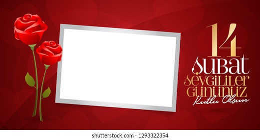 14 February Valentine's Day Celebration (Turkish - 14 Subat Sevgililer Gununuz Kutlu Olsun) wishes, billboard, social media card design.