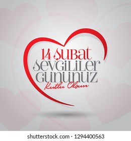 14 February Valentine's Day Celebration (Turkish - 14 Subat Sevgililer Gununuz Kutlu Olsun) wishes, billboard, social media card design.