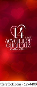 14 February Valentine's Day Celebration (Turkish - 14 Subat Sevgililer Gununuz Kutlu Olsun) wishes, billboard, social media card design.