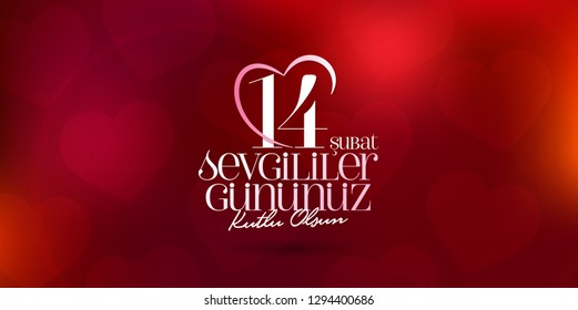 14 February Valentine's Day Celebration (Turkish - 14 Subat Sevgililer Gununuz Kutlu Olsun) wishes, billboard, social media card design.