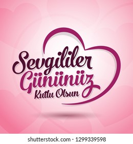 14 de febrero, celebración del Día de San Valentín (turco - 14 Subat Sevgililer Gununuz Kutlu Olsun) deseos, carteles, diseño de tarjetas de medios sociales.