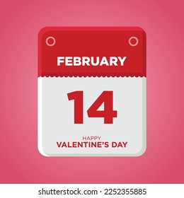 14 February Valentine's Day date on a calendar. Cute calendar with date on a pastel gradient background.