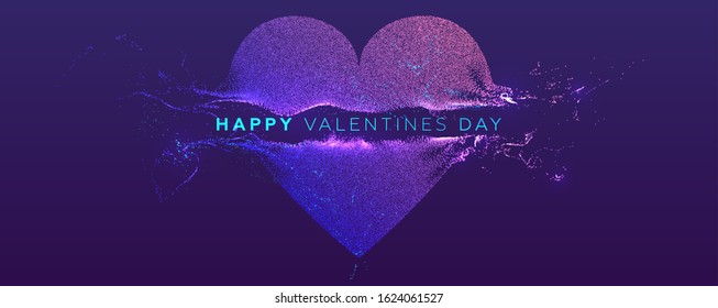 14 february Valentines Day holiday background. Glowing particles liquid dynamic flow heart. Trendy fluid cover design. Eps10 vector illustration