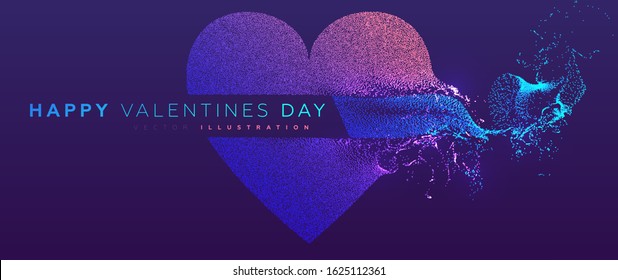14 february Valentines Day holiday background. Glowing particles liquid dynamic flow heart. Trendy fluid cover design. Eps10 vector illustration