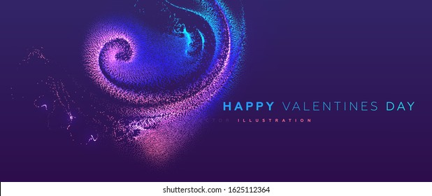 14 february Valentines Day holiday background. Glowing particles liquid dynamic flow heart. Trendy fluid cover design. Eps10 vector illustration