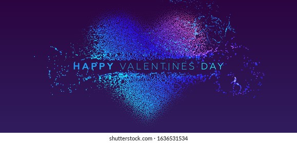 14 february Valentines Day holiday background. Glowing particles liquid dynamic flow heart. Trendy fluid cover design. Eps10 vector illustration