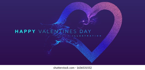 14 february Valentines Day holiday background. Glowing particles liquid dynamic flow heart. Trendy fluid cover design. Eps10 vector illustration