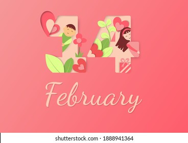 14 February Valentine's Day paper cut and craft style. vector art and illustration.