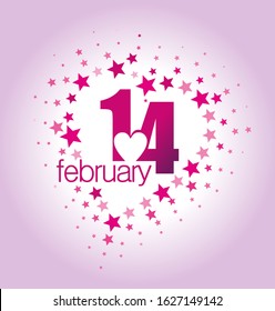 14 february. Valentine's day typography concept. Heart and stars elements. Editable EPS vector